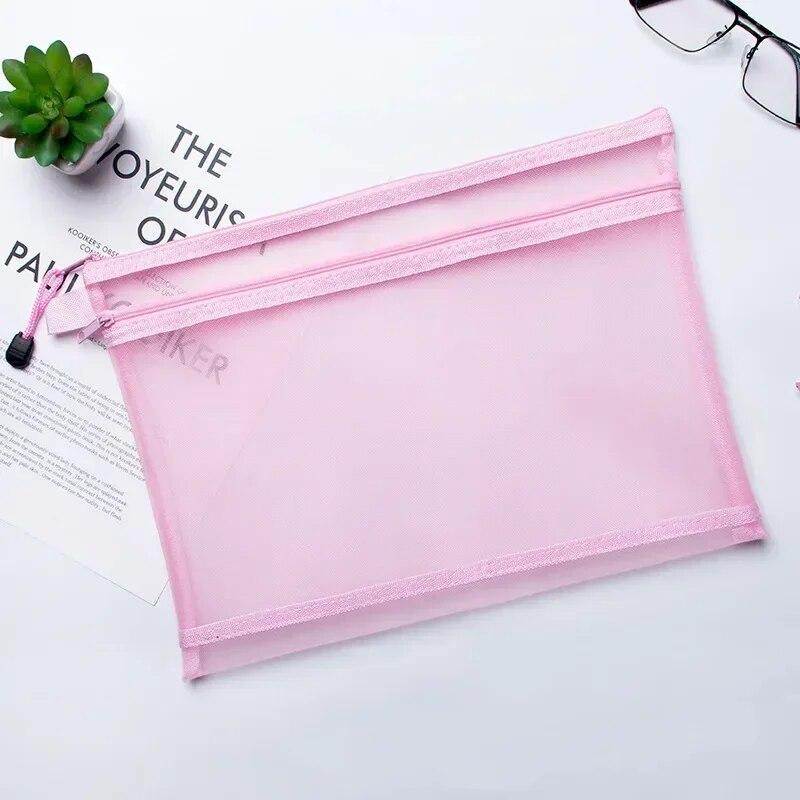 Women Makeup Bags Double Layer Nylon Mesh Cosmetic Storage Bag Student Stationery Document Bag Organizer Pouch
