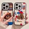 Милый мультяшный вышитый медведь собака кожаный чехол для iPhone 13 14 15 16 17 Pro Max Прекрасный мягкий силиконовый чехол для телефона