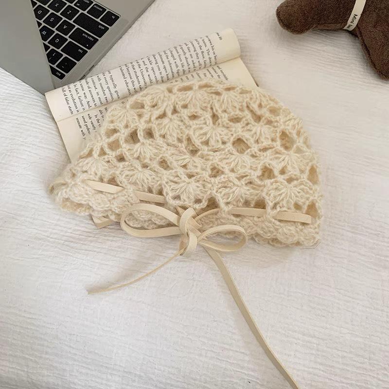 Женская дышащая вязаная крючком ажурная шапочка в корейском стиле - летняя, тонкая и универсальная