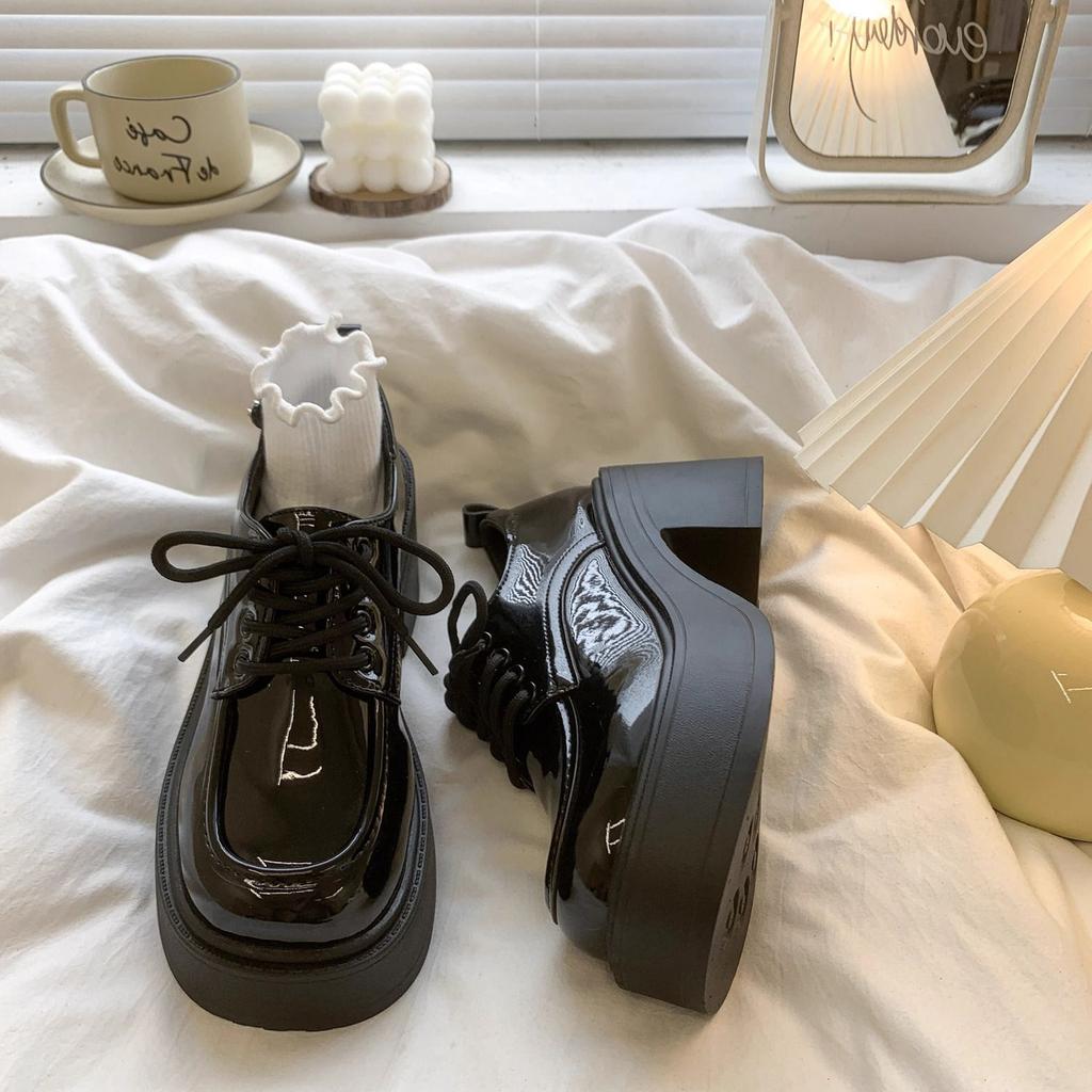 Женские туфли Мэри Джейн на платформе и высоком каблуке из кожи Весна Осень Новые Винтажные Британские Увеличение роста На шнуровке Лоферы