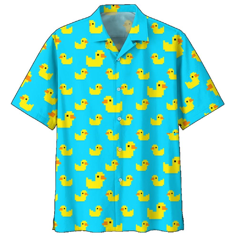 Cartoon Duck Pattern Hawaiian Shirt For Men Summer 3d Printed Animal Shirts Women Street Short Sleeves Lapel Loose Button Blouse