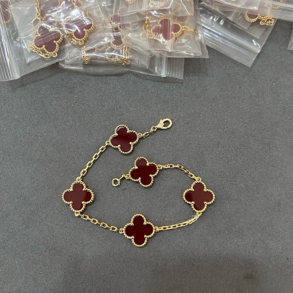 Высококачественный браслет из красного халцедона с лазерной гравировкой «Четырехлистный клевер» и «Пятицветник», из розового золота 18 карат, ювелирное изделие класса люкс, подарок для девушки