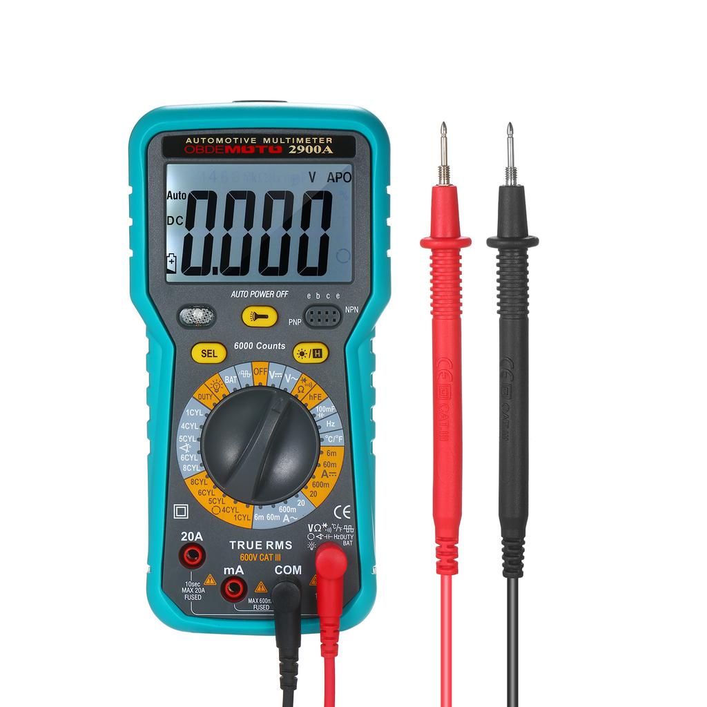 6000 Count LCD Digital Automotive Multimeter True RMS Universal Tester with Flashlight