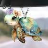 Creative Colorful Acrylic Turtle Car Pendant Cute Sea Turtle Key Chain Charm with Hanging Chain Car Fob Keyring Interior