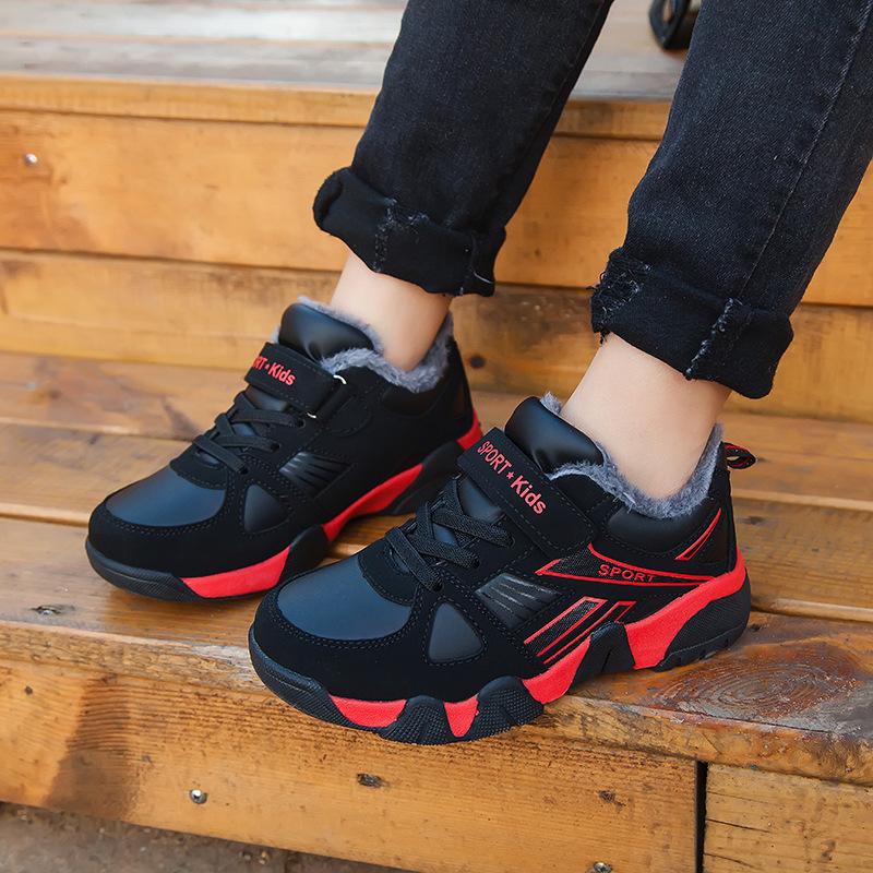 2025 Popular Winter Velvet Classmates Boys Sports Shoes Big Cotton Warm Velcro Middle School Children Primary School Running Shoes