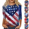 Женская модная повседневная футболка с круглым вырезом, рукавом три четверти и принтом ко Дню независимости