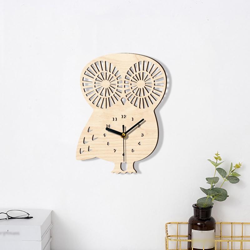 Деревянные часы-сова, подвесное деревянное украшение, бесшумные часы без тиканья для дома, спальни, гостиной, настенное украшение