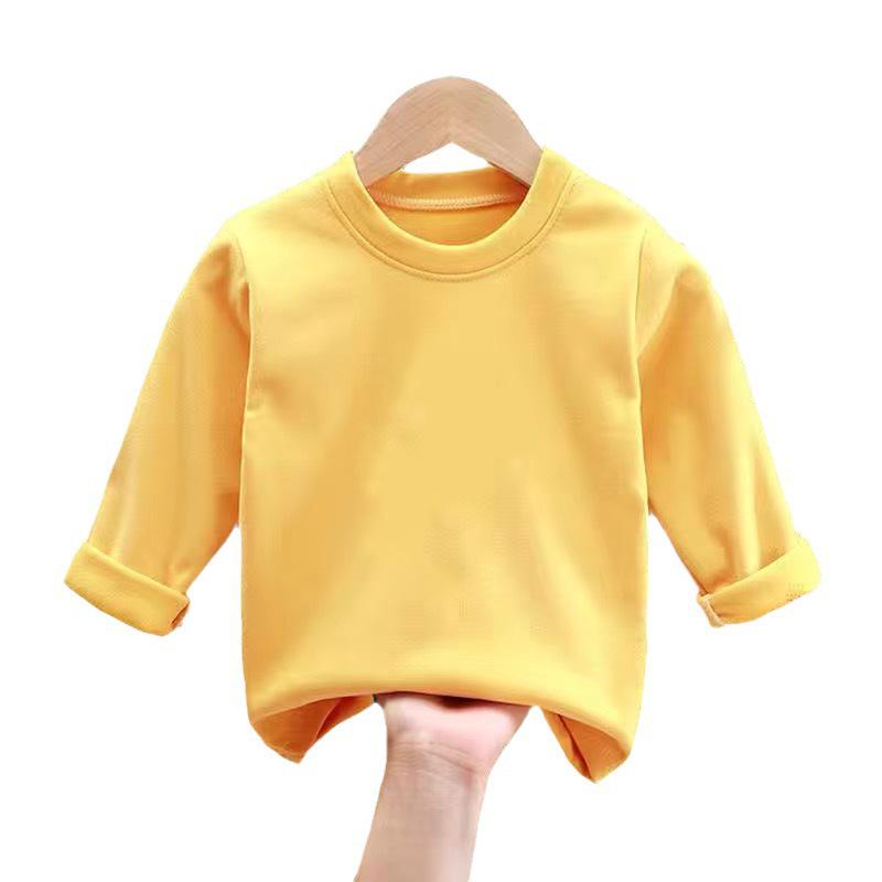 Kids' Warm Long Sleeve Solid Color Crew Neck T-Shirt for Fall/Winter