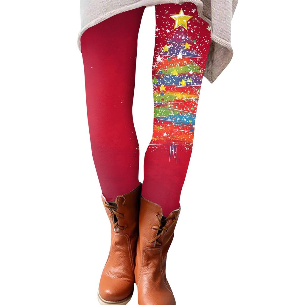 Women's Fashion Christmas Print Elastic Soft Leggings Casual Home Sleep Pants