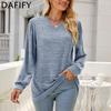 Women's Fashion Casual Solid Color Print Spring Fall Long Sleeve V Neck Pullovers & Long Sleeves