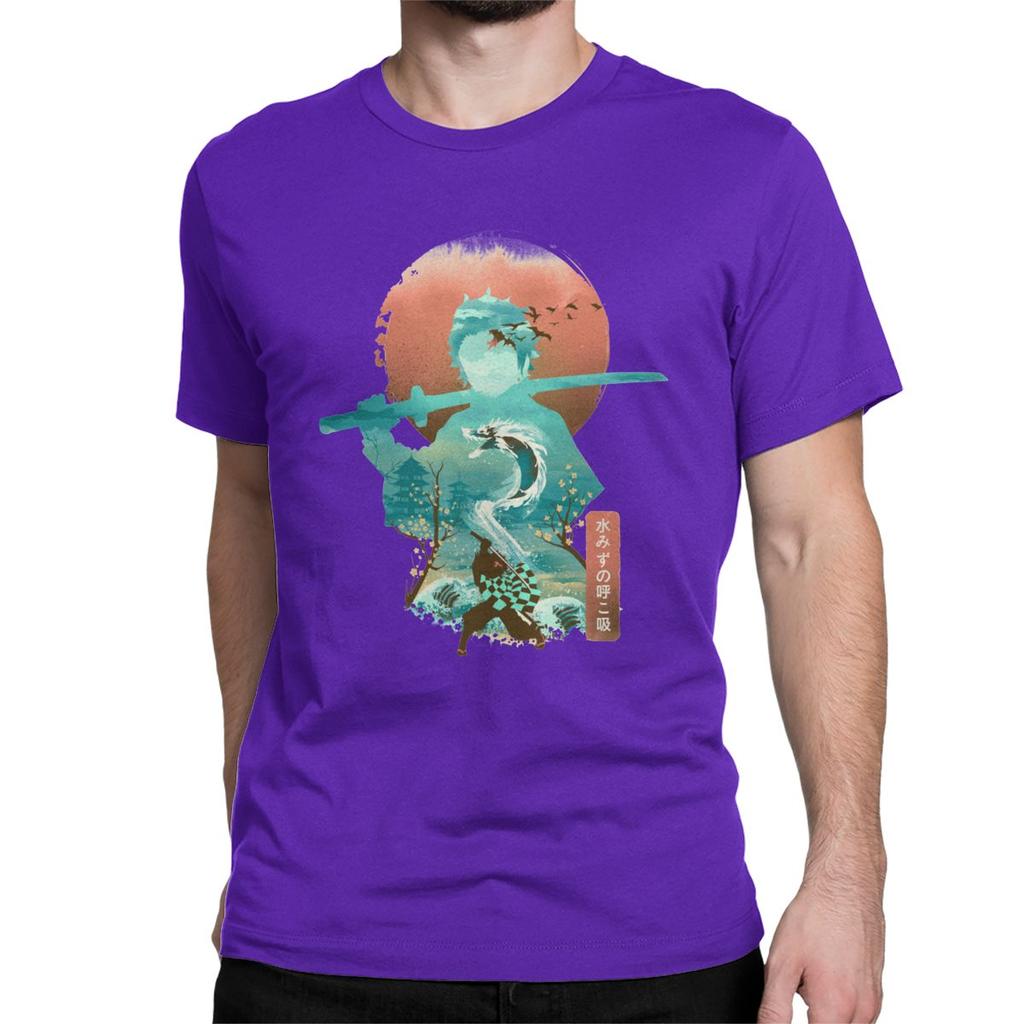Men T Shirt Ukiyo E Breath Of Water Classic Vintage Pure Cotton Tee Shirt Demon Slayer