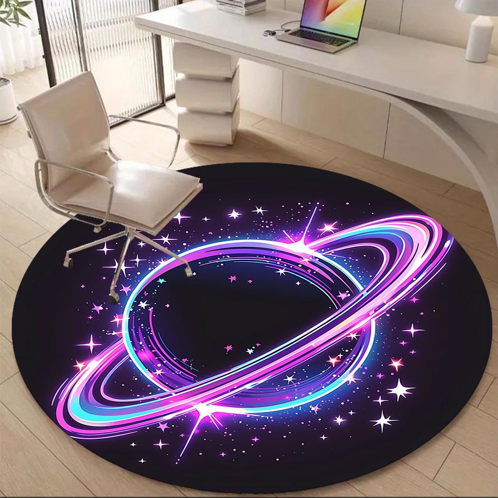 1pc Galaxy Rings Office Round Area Rug, Mat Suitable ForOffice, Under Office Chairs Bedroom Living Room Home Decor, Room Deco