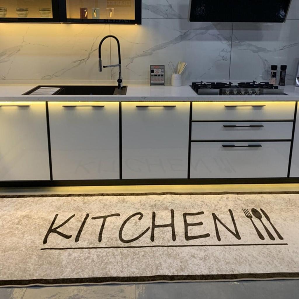 Латексная кожаная основа с бахромой, цифровая печать, современный кухонный коврик для дома, декоративный напольный ковер, противоскользящий длинный коврик, серый и коричневый