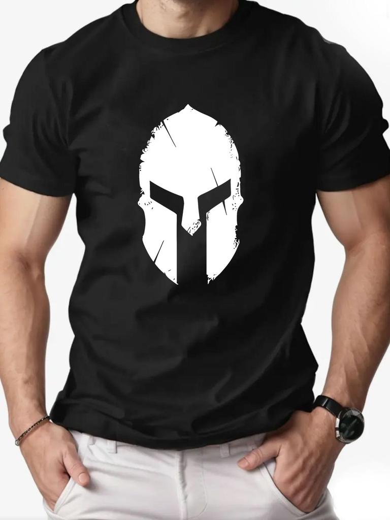 Unisexs Tshirt Simple and Fashionable Shortsleeved Breathable Casual Pullover Roundneck Retro Spartan Helmet Unisexs Tshirt