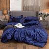 Solid Color Simulation Silk Bedding Bed Sheet Quilt Cover Pillowcase 4-piece Set