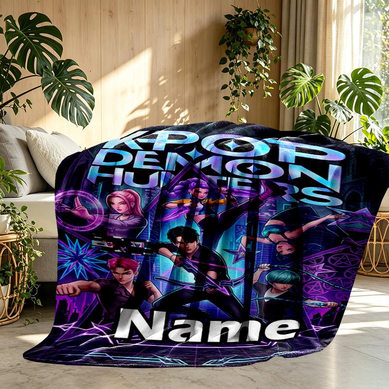 Custom Name Personalized Kpop Demon Hunter Print Blanket, Home Decor, Bedroom, Sofa, Camping, Couch, Gifts for Birthday Christmas