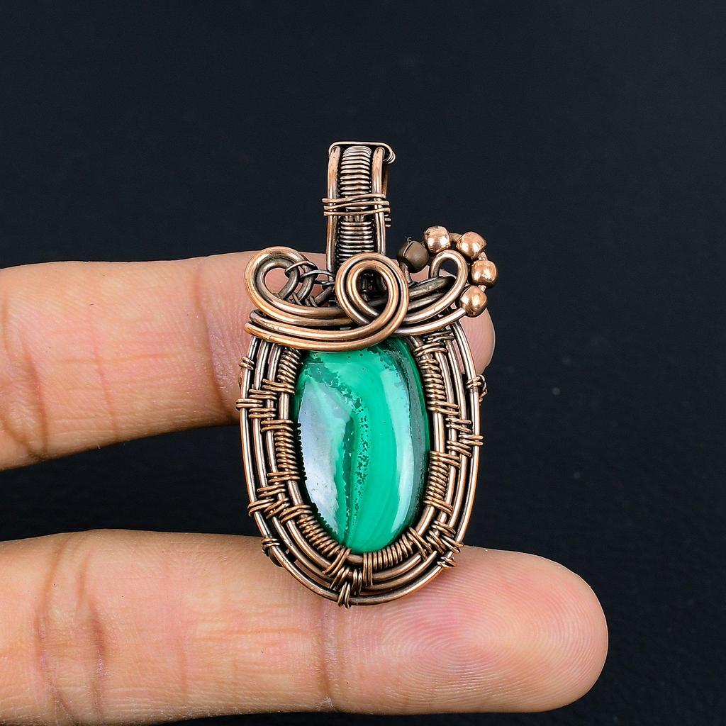 Malachite Pendant, 999 Copper Wire Wrapped Pendant Jewelry. Gift For Women Handmade Pendant Gemstone Jewelry