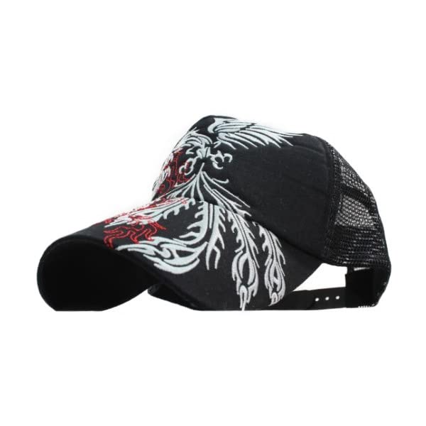 Mesh cap mens womens hat American casual Japanese pattern embroidery tribal phoenix biker popular trend stylish cool Fathers Day gift present.