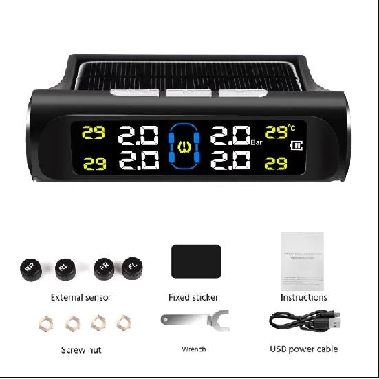 TPMS Датчик давления в шинах на солнечной батарее Система контроля давления в шинах автомобиля с 4 внешними датчиками колес TMPS