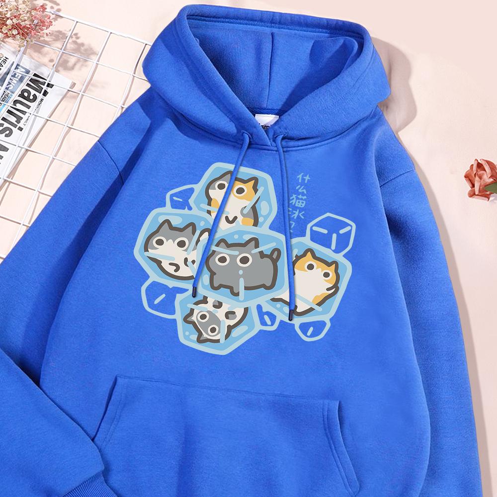 Толстовка с капюшоном Ice Cat Fun Cartoons Cats для мужчин и женщин в стиле Харадзюку, повседневная одежда, свободный свитер в стиле Streetwear, толстовки с капюшоном