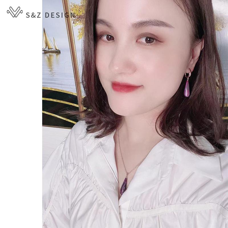 Модные Элегантные Цвета Розового Золота Красочные Капли Воды Висячие Серьги Наборы Ювелирных Изделий Для Женщин Кулон Ожерелье Девушка Свадьба Серьги