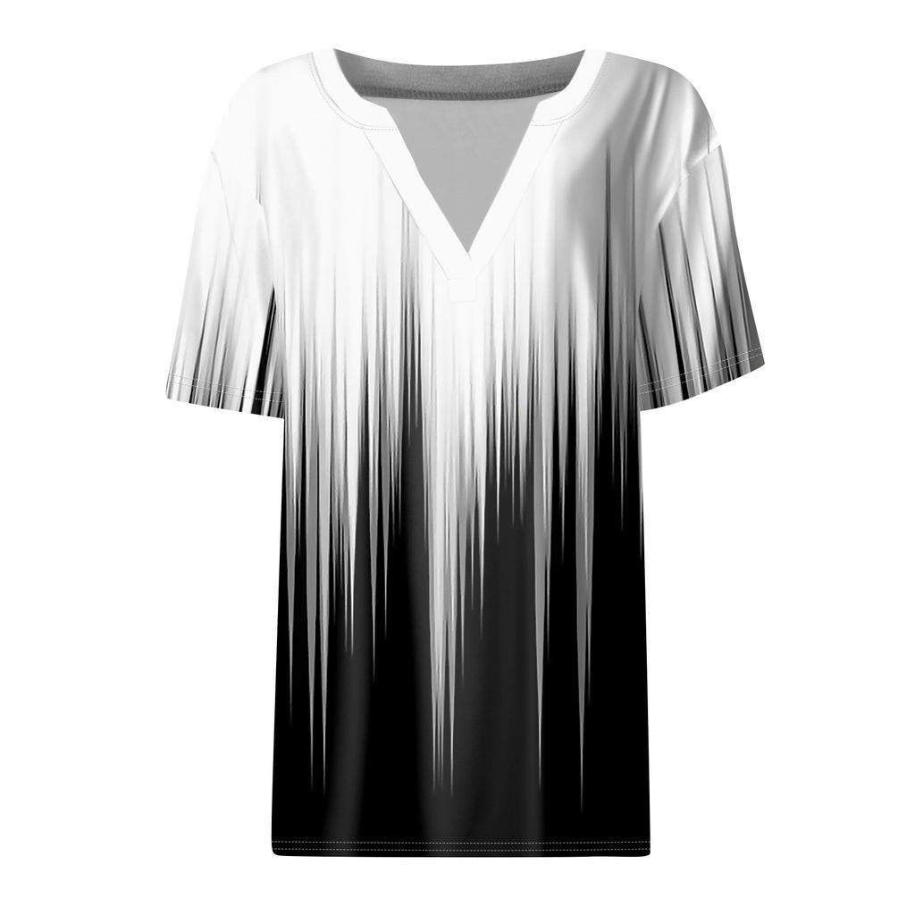 Женская футболка Футболка с принтом с коротким рукавом Повседневные выходные Мода Базовый топ с V-образным вырезом Обычный топ