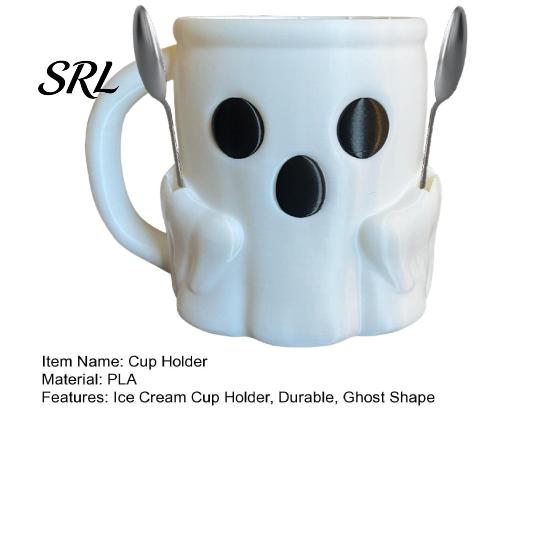 Novelty Home Decor Accessories Halloween Ghost Ice Cream Pint Holder, Dual Spoon Slot And Desktop Pen Holder Organizer Handle Design Durable
