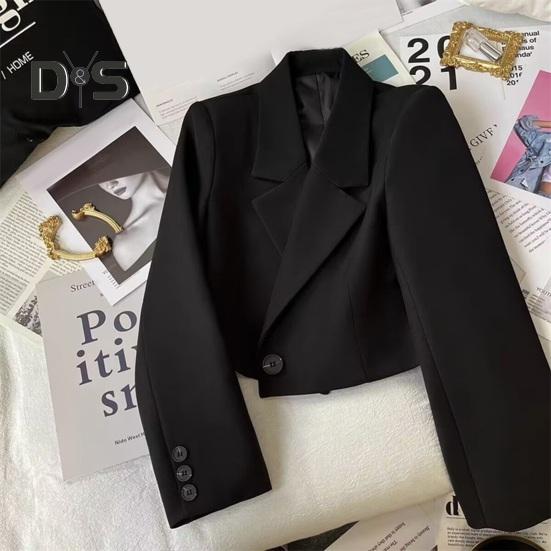 Women Suit Coat Formal Business Style Turn-down Collar Button Decor Slim Fit Short Solid Color Long Sleeves Cardigan Single Button Closure OL Commute