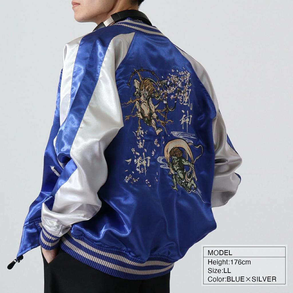 Куртка Yoshida Yu Raijin Fujin Satin Casual Sukajan Синяя Размер M, Серебристый,