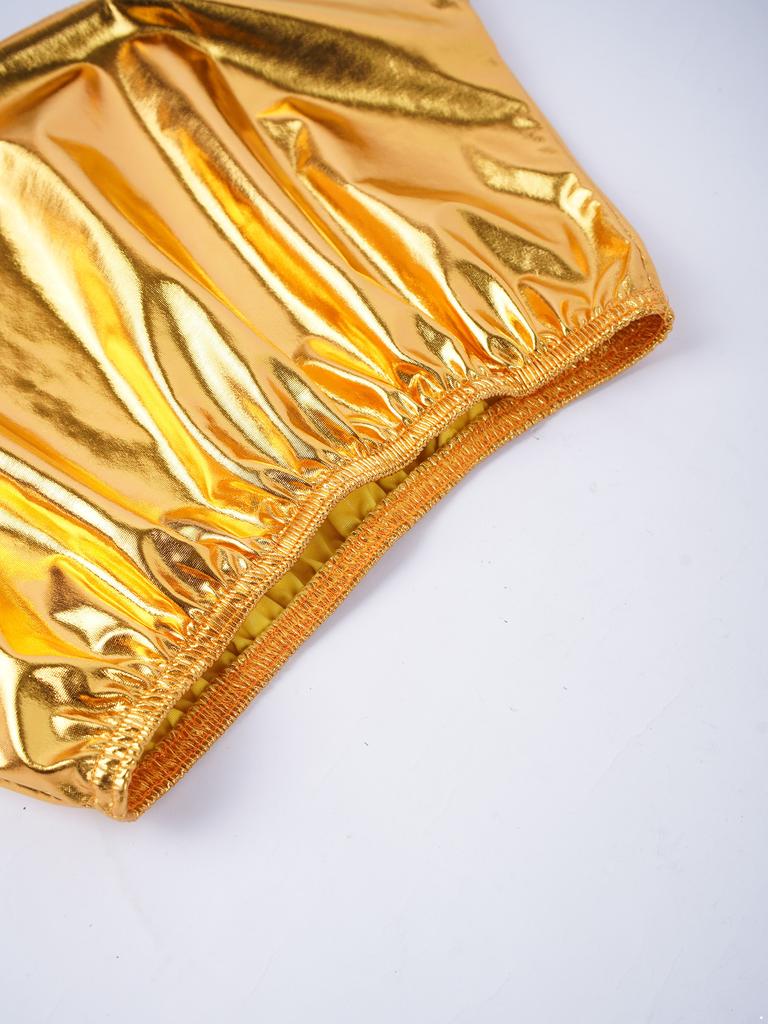 Женская модная металлическая юбка-мини из искусственной кожи с разрезом, для ночного клуба, pole dance, с заниженной талией, на резинке