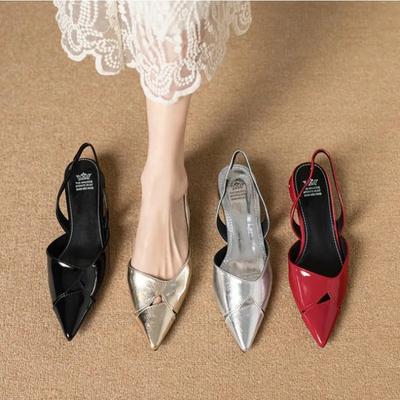 Роскошные женские туфли-лодочки из лакированной кожи на низком каблуке с толстыми выемками на толстой подошве, высококачественные серебристые босоножки для женщин 2024 года, остроносые одинарные туфли