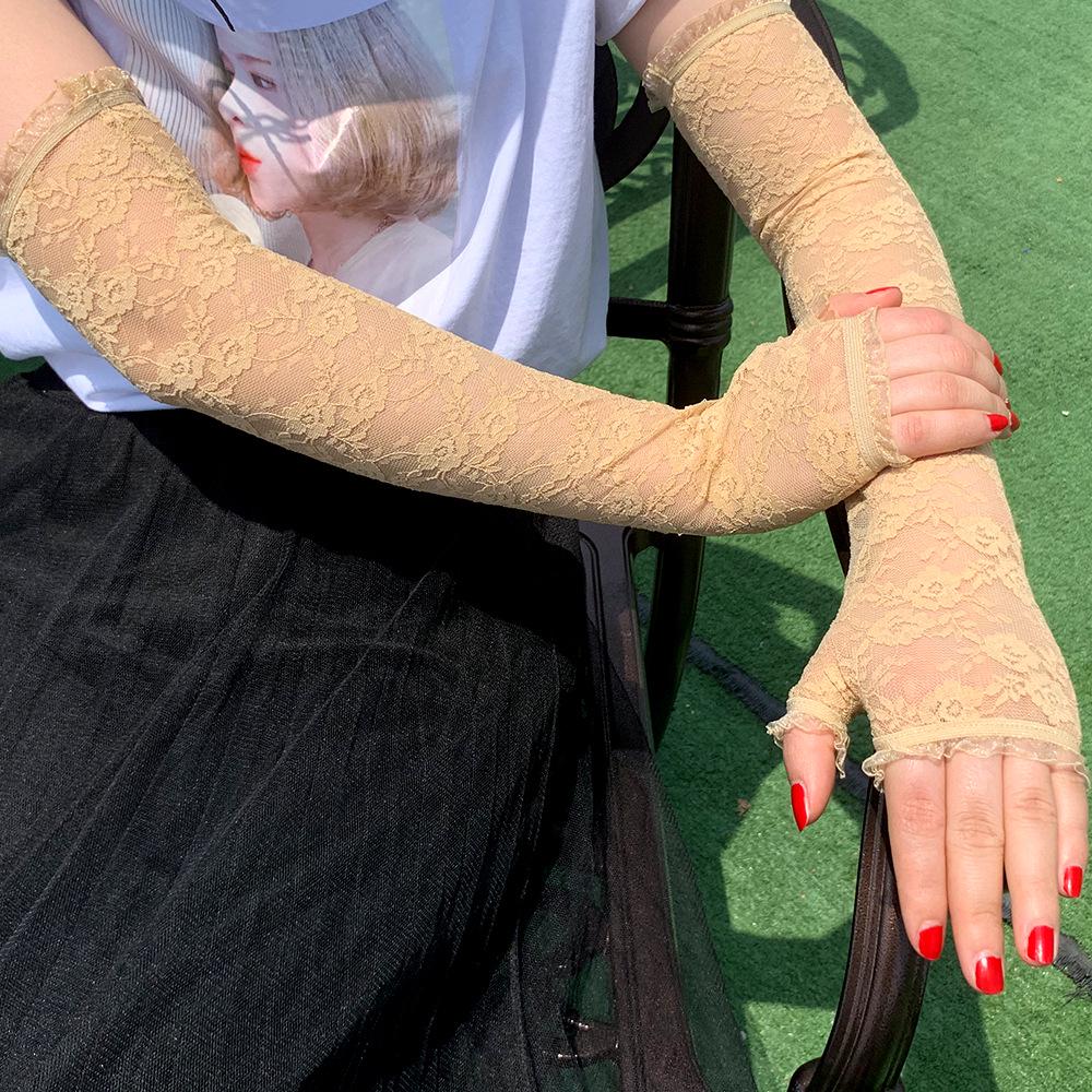 Перчатки с кружевом на половину пальца, женские летние солнцезащитные манжеты, для вождения, верховой езды, с защитой от ультрафиолетового излучения, с защитой от проникновения солнечных лучей