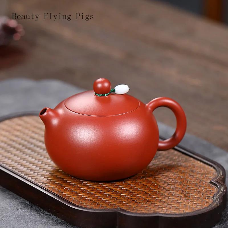 11.8x7cm Chinese handmade purple clay single person tea pot, raw ore, red clay round belly tea pot, tea set Handmade