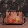 Genuine Leather Vintage Women Bag Handmade Embossing Luxury Handbag Natural Cowhide Shoulder & Crossbody Bags