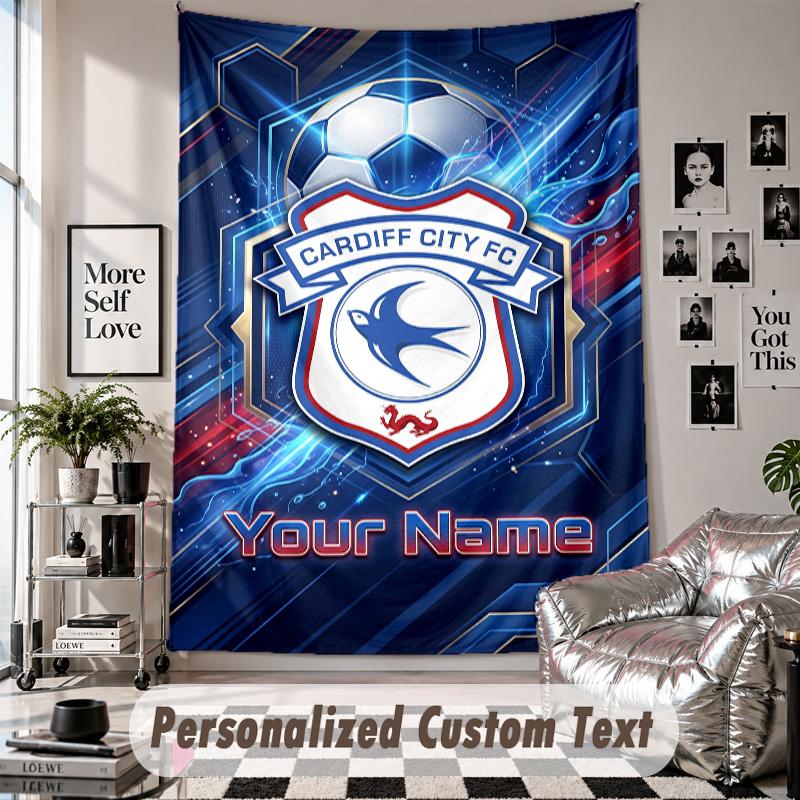 Wall Hanging Tapestry With Custom Name & Text, Cardiff City Decorative Tapestry For Bedroom