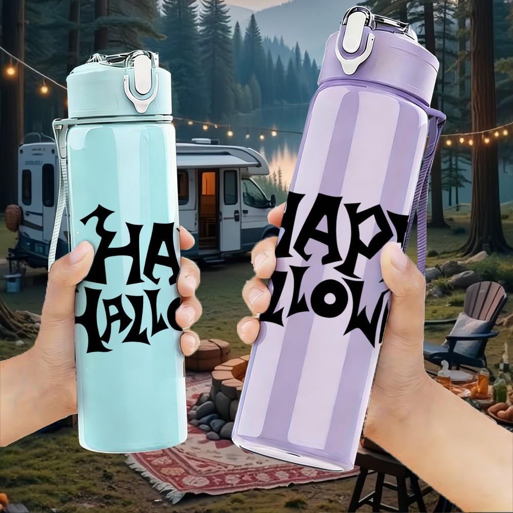 1PC Minimal Happy Halloween 750ml Color Plastic Sports Water Bottle Leakproof Flip Straw Lid Suitable for Sports Office Home Use