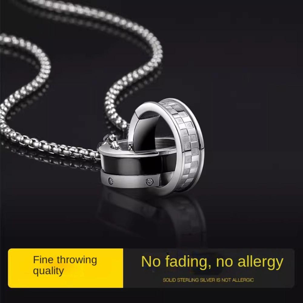 Titanium Steel Men Necklace Double Ring Shape Clavicle Chains Cross Pendant Daily Wear Choker