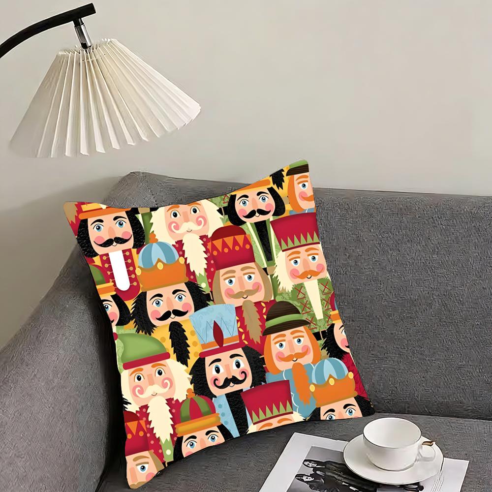 Nutcracker Soldier Christmas Cushion Cover Pillowcase Ultra Soft Skin Friendly Fabric Cloud Like Comfort Concealed Zipper