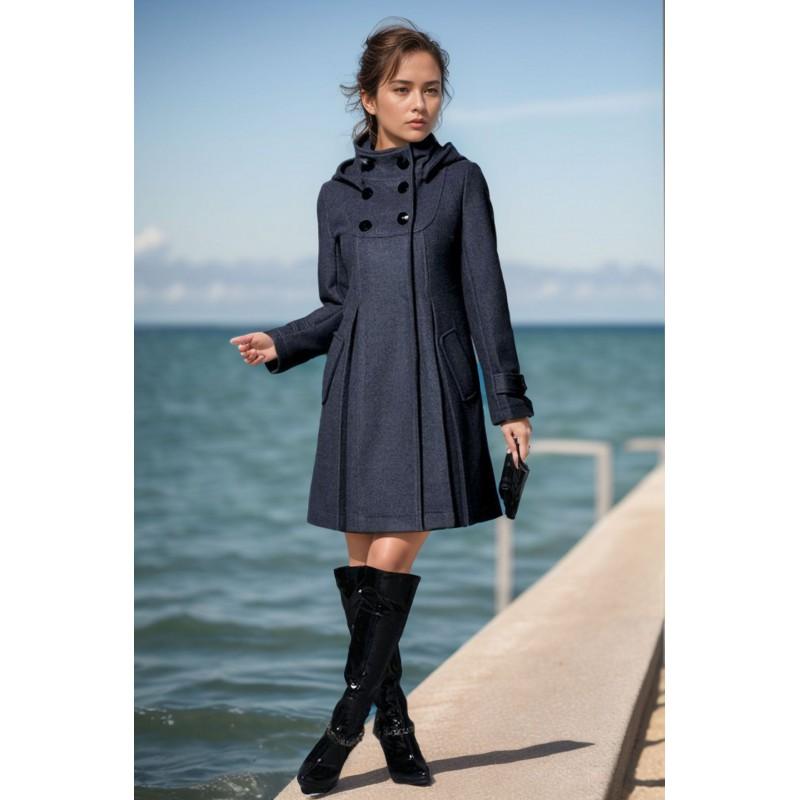 Womens Mid-Length Hooded Wool Blend Coat Double-Breasted Overcoat Commute