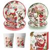Thickened Party Dinnerware Set Santa Claus Print Paper Plate and Cups  Navidad