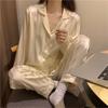 Women's Striped Ice Silk Pajamas, Sweet and Thin Spring and Summer V-neck Home Clothes, Korean Style Simple Casual Home Clothes