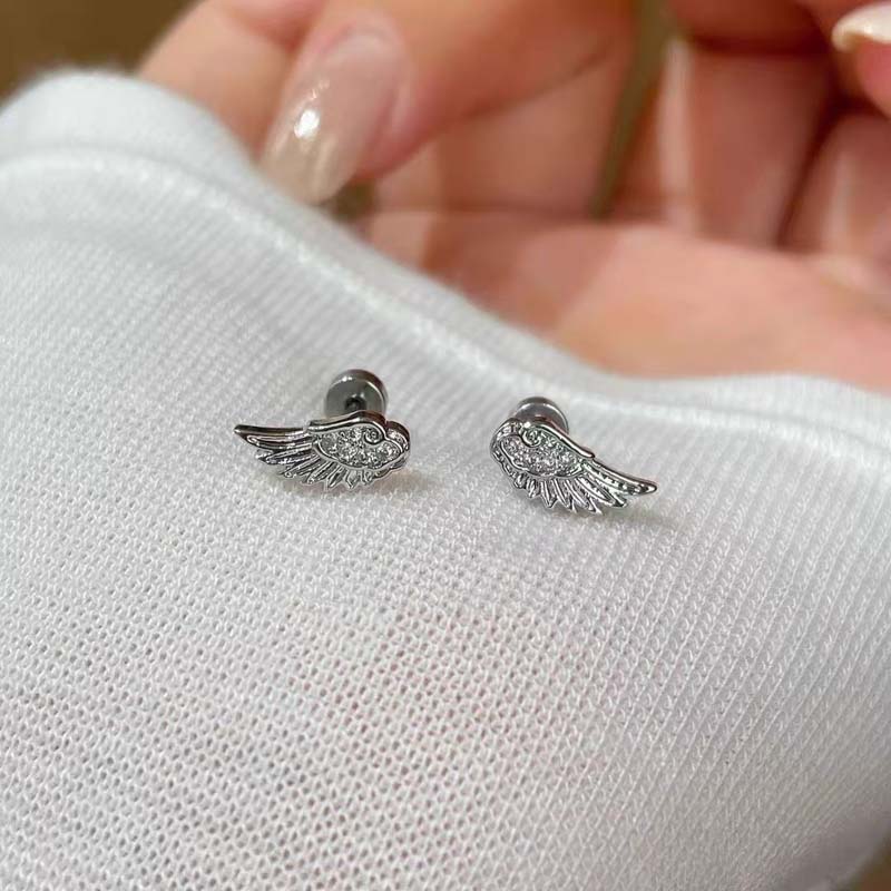 Shiny Zircon Angel Wings Stud Earrings for Women Men Couple Multiple Ear Holes Fold Wear Ear Bone Stud Jewelry Gifts