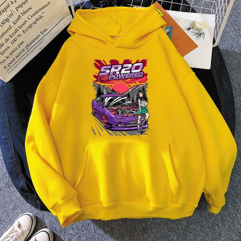 Anime D Letter JDM Car Print Hoodie Unisex Streetwear Sweatshirt