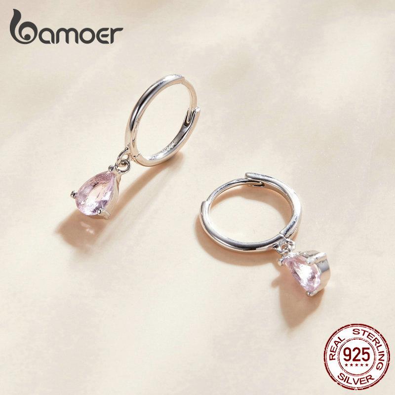 BAMOER 925 Sterling Silver Hypoallergenic Water Drop Ear Buckles for Women Delicate Jewelry