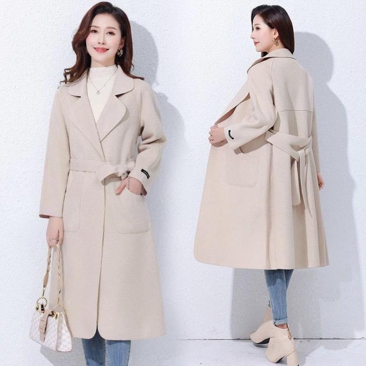 Women's Winter Warm Tweed Coat Knee-length Slim Coat Business Windproof Warm Coat