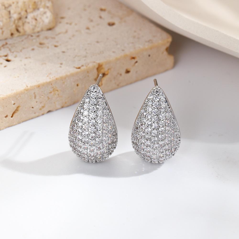 Элегантные медные серьги-пусеты с дизайном «Капля воды» из циркония для женщин