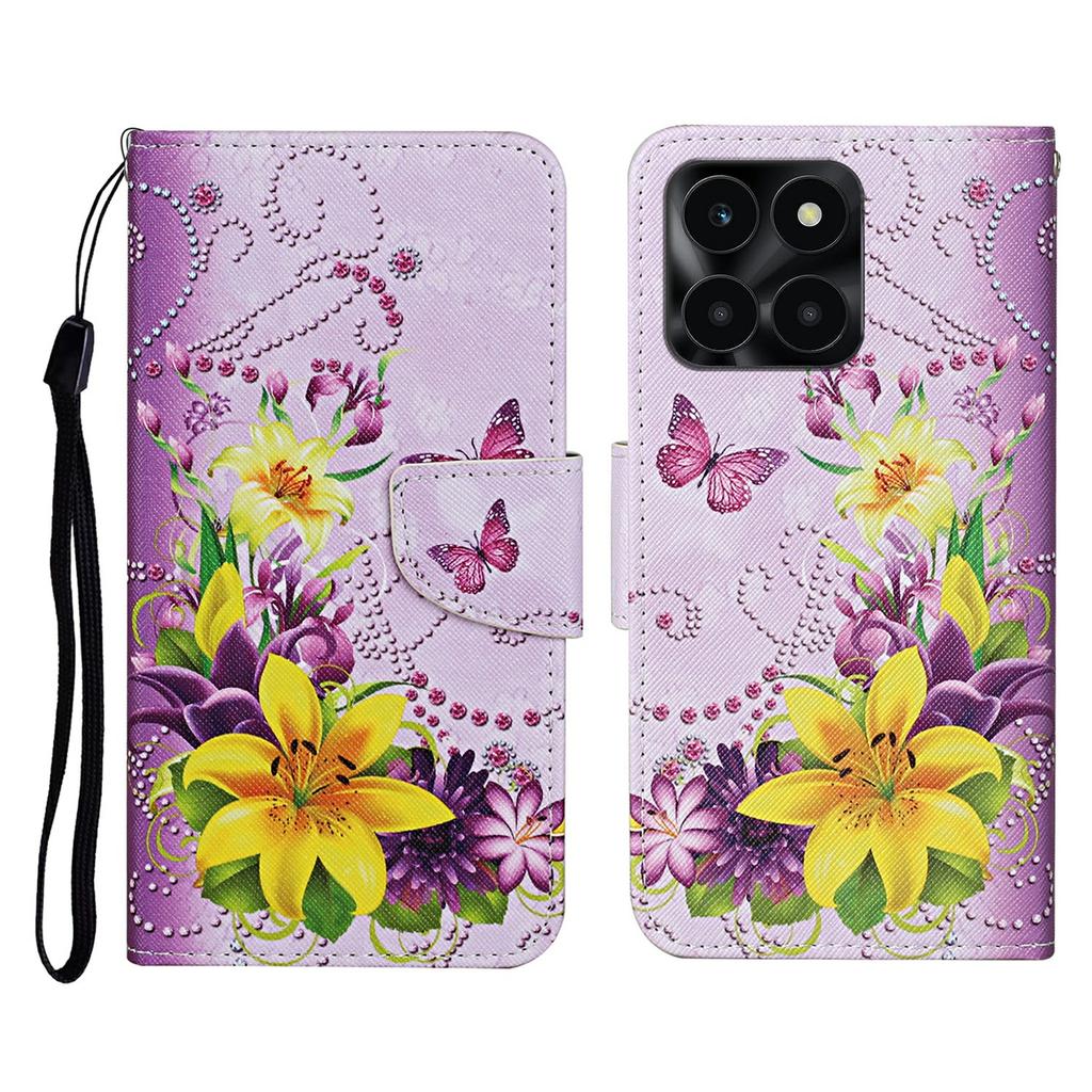 Protective Case for Honor X6c 4G/X6b 4G/X6a 4G/X5b/X5b Plus Pattern Printing Leather Folio Phone Cover with Wrist Strap
