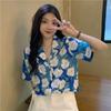 Summer Korean Edition Women Shirt Oil Painting Print Cute Ladies Flower Blouse Fashion Loose Collar Holiday Style Blusas