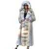 Extra Long Warm Patchwork Hooded Faux Fur Coat for Women