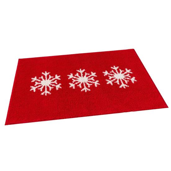 Christmas Bathroom Rug Xmas Snowflake Door Mat Flannel Floor Mat Absorbent Non-Slip Bath Mat for Xmas Home Decor
